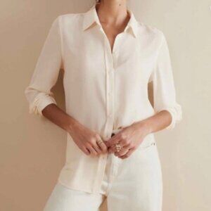 Banana Republic Dillon Classic Fit Shirt Womens Large Ivory Sheer Quiet Luxury